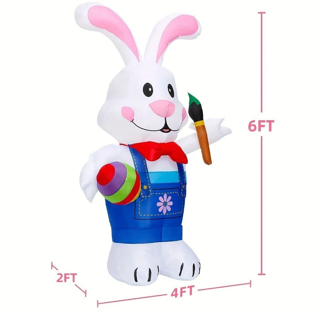 6ft Easter Inflatables Decoration Rabbit with Carrot, Built in LED Lights Easter - Picture 3 of 3